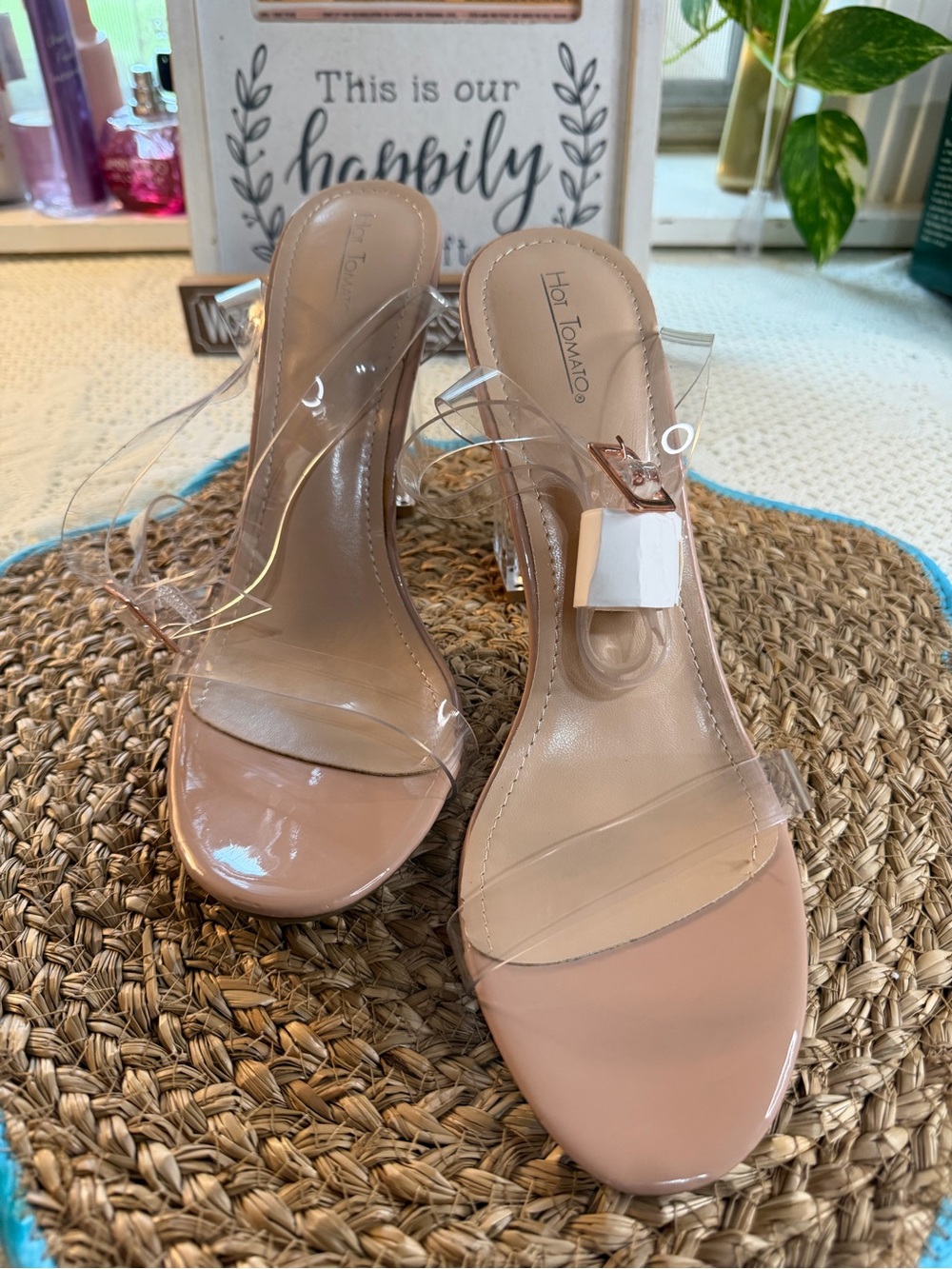 Hot Tomato Blush Patent & Clear Strap Women’s Heels